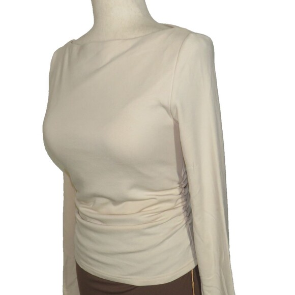 OGL Eco Mousse ProWarm Beige Side Ruched Long Sleeve Boat Neck Bra Top Sz MEDIUM - Picture 8 of 9